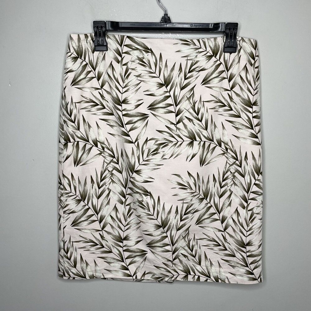 ANN TAYLOR Skirt Womens 8 Straight Rear-Zip Pale Pink Green Foliage Cotton Blend